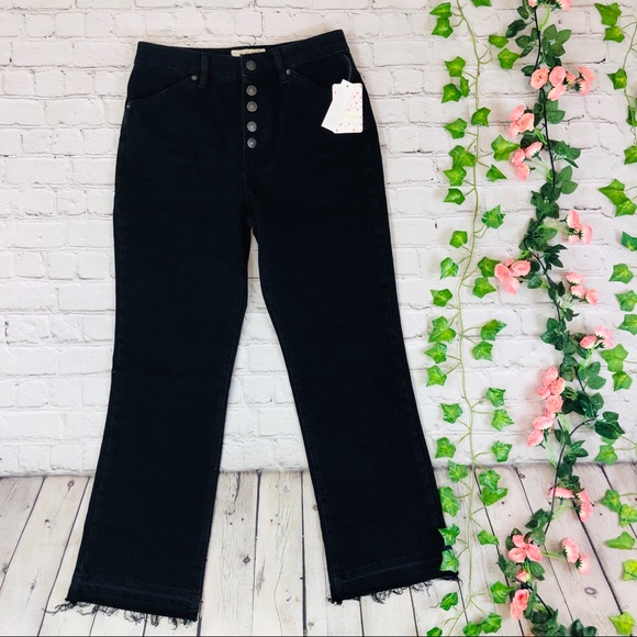 Free People High Rise Button Fly Flare Mom Jeans - Picture 4 of 8